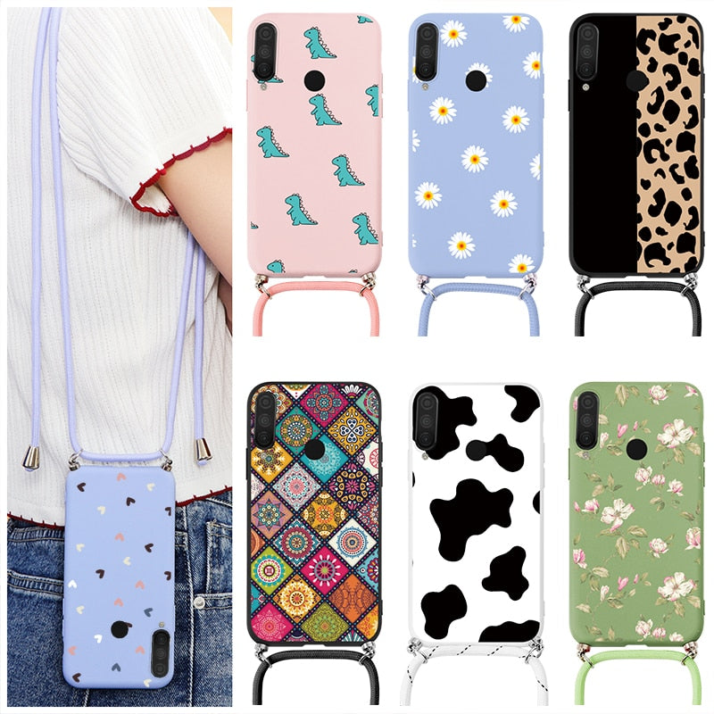 Cover on For Huawei P30 Lite Pro Case Siliocne Funda For Huawei p30lite p30pro p 30 Strap Cord Chain Necklace Lanyard Coque Bags