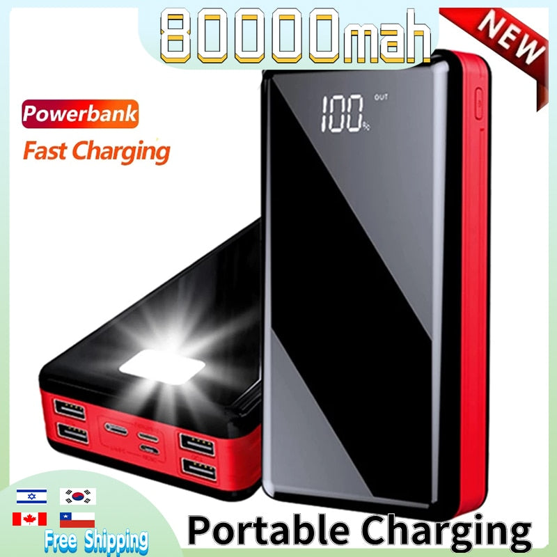 80000mAh Power Bank Portable Charger Digital Display External Battery 4 USB LED PowerBank for Xiaomi Samsung Xiaomi IPhone
