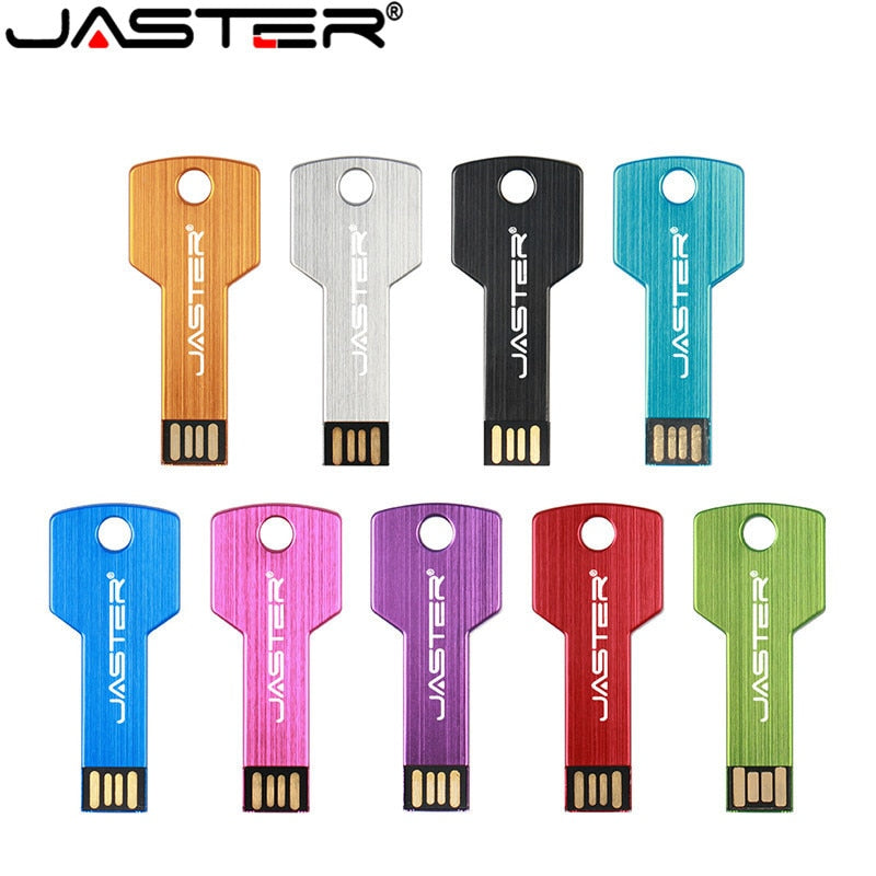 JASTER Metal key Shape USB Flash Drive Pen Drives Custom logo Memory Stick Real Capacity U Disk 4G 8G 16G 32GB 64GB 128GB