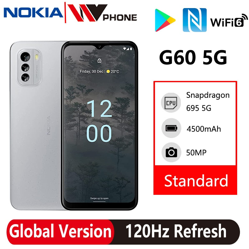Nokia G60 5G Smartphone Snapdragon 695 5G FHD+ 6.58" 120Hz 20W Fast Charging 4500mAh 50MP NFC 6GB/128GB Wi-Fi 6 Mobile Phone
