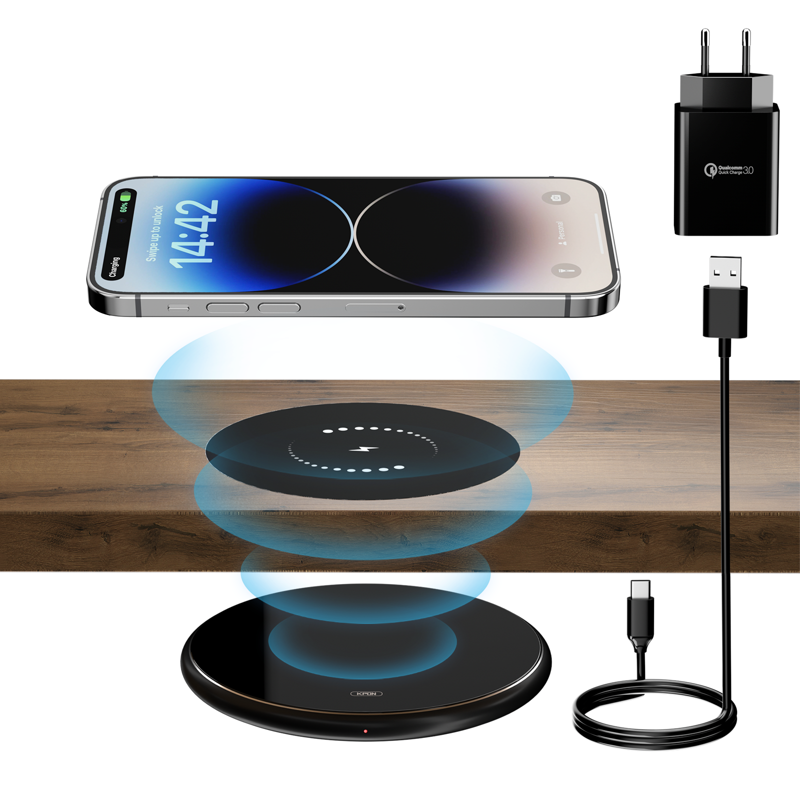 KPON Invisible Wireless Charger Hidden Long Distance Wireless Phone Charger Under Desk QI 10W Furniture Wireless Charging Pad