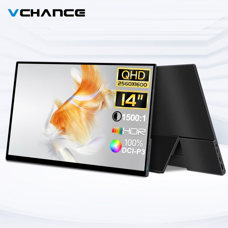 VCHANCE 14 Inch 2.5K QHD Portable Monitor 16:10 2560*1600p 100%DCI-P3 Office Travel Gaming Display for Laptop Xbox Switch ps5