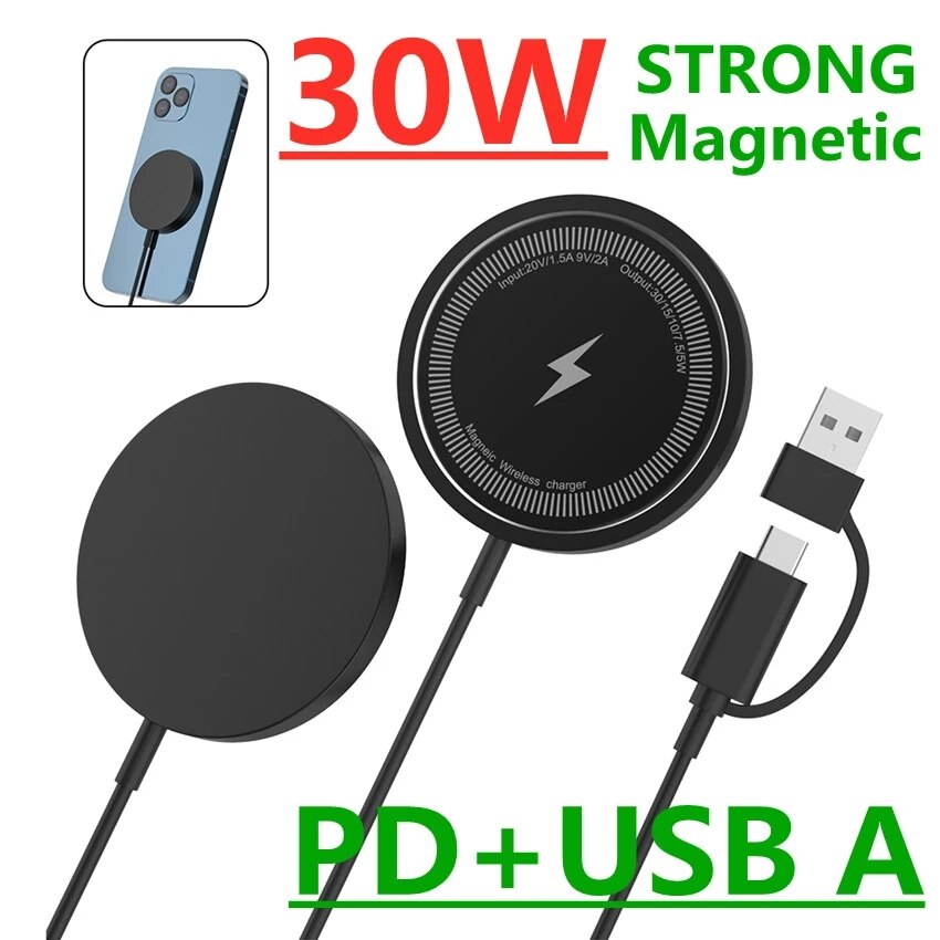 30W Magnetic Wireless Charger Fast Charging Pad Stand for iPhone 14 13 12 Pro Max Airpods PD Macsafe Phone Chargers Dock Station