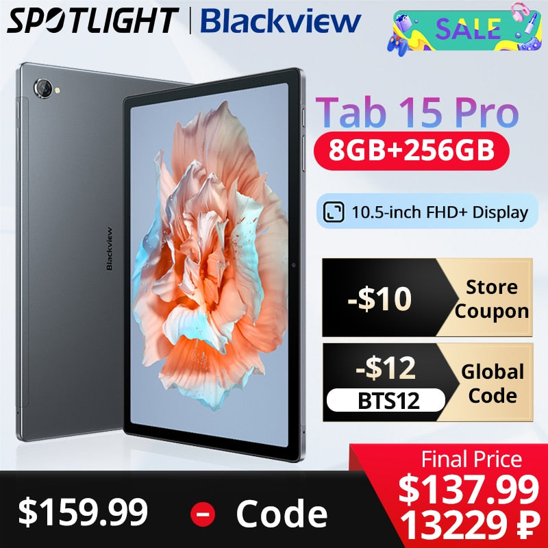 Global Version Blackview Tab 15 Pro Tablet Android Pad Octa core 8GB 256GB 8280mAh Battery  10.5''Display 13MP Camera Tablet PC