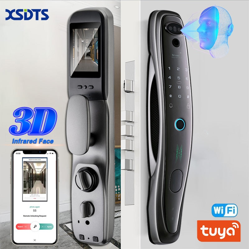 Tuya Smart 3D Face Door Lock Security Face & Camera Monitor Intelligent Fingerprint Password Biometric Electronic Key Unlock