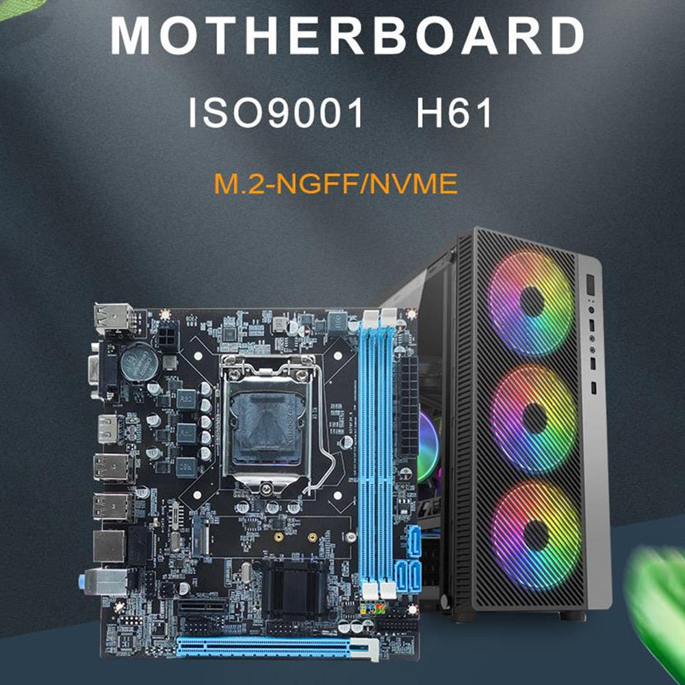 PC Main Board H61 16GB Micro-ATX Desktops MainBoard LGA1155 Socket I3/I5/I7 CPU Support 2 X DDR3 Realtek 10/100 Mbps LAN Onboard