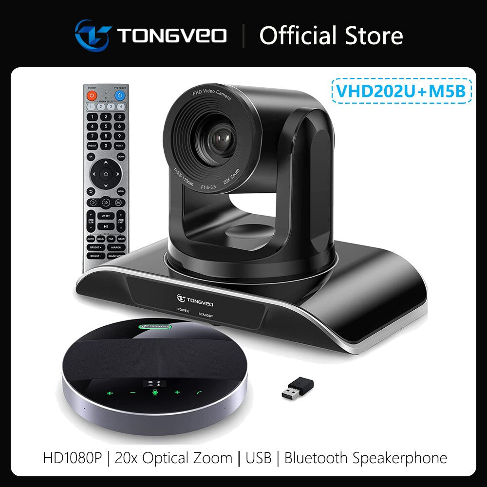 TONGVEO 20x Zoom Conference Room Camera System All-in-one Video and Audio Conferencing System PTZ Camera and Bluetooth Speaker