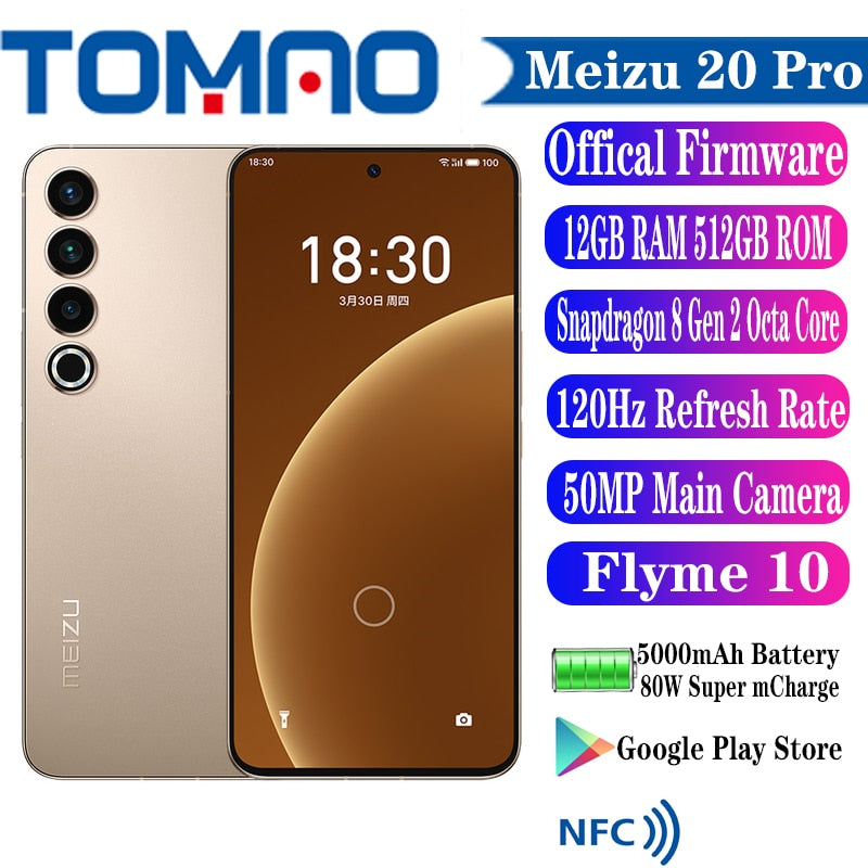 Official New Meizu 20 Pro 5G Mobile Phone 6.81" 120Hz Flyme 10 Snapdragon 8 Gen 2 Octa Core 50MP Rear Three Camera 5000mAh 80W