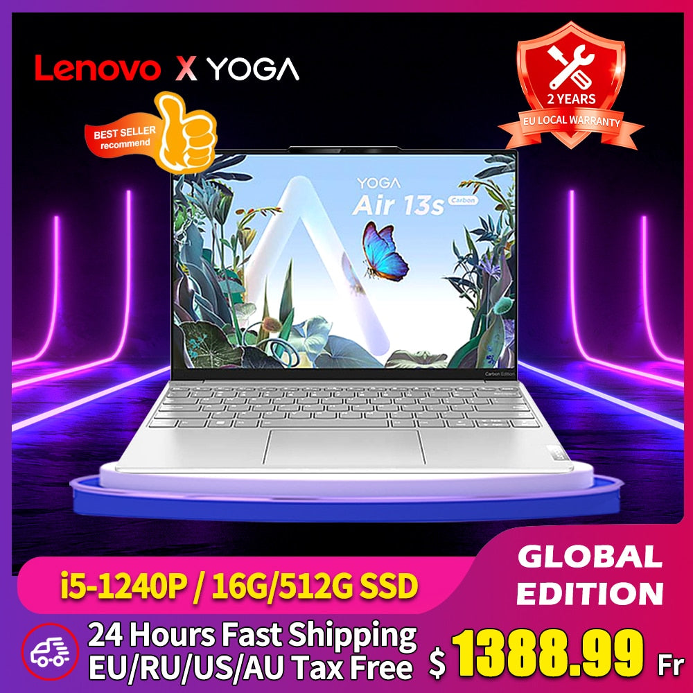 Lenovo Laptop Yoga Air13s 2022 i5-1240P 16GB 512GB SSD 2.5K 90Hz 13.3 Inch Touch Screen Thin Light Notebook Computer Windows 11