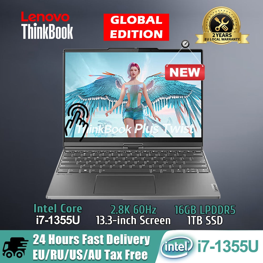 Lenovo ThinkBook Plus Twist Laptop i7-1355U 16GB LPDDR5x 512GB SSD Intel Iris Xe 13.3″ 2.8K 60Hz OLED Touch Screen Notebook PC