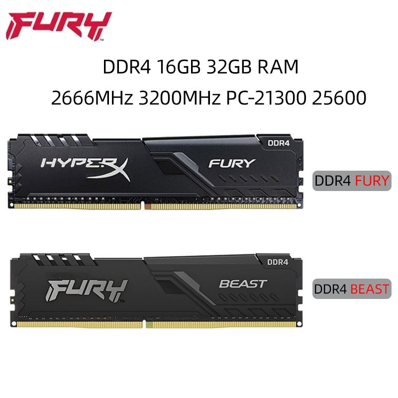 Memoria Ram DDR4 16GB 32GB 2666MHz 3200MHz Memory DIMM 288Pin 1.2V DDR4 RAM HyperX FURY PC4-25600 21300 DDR4 Desktop Ram
