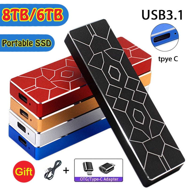 High-speed 8TB 4TB 1TB 500GB SSD Portable External Solid State Hard Drives USB 3.1 Type C Interface Original Mobile Hard Disks