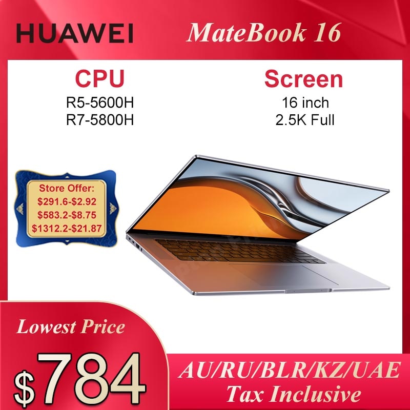 HUAWEI MateBook 16 Laptop AMD Ryzen R5-5600H/R7-5800H 16GB 512GB Notebook Radeon Graphics 16-inch 2.5K Eye Protection Computer