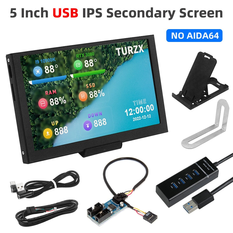 5 Inch USB Type C Display IPS Secondary Screen LCD  Computer CPU GPU RAM HDD 800x480 USBC NO HDMI-compatible Monitor NO AIDA64