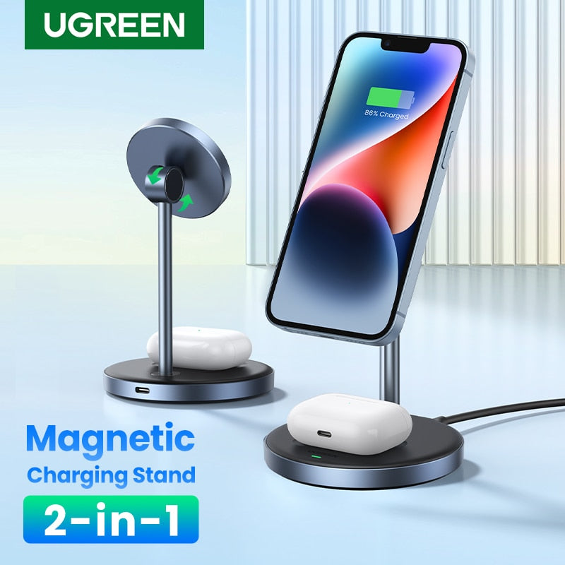UGREEN Magnetic Wireless Charger Stand 20W Max Power 2-in-1 Charging Stand For iPhone 14 Pro Max/iPhone 13/AirPods Fast Charger