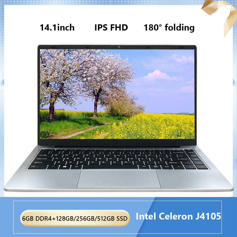 J4105 6G DDR4 RAM 14.1 Inch Intel Quad Core Laptop ROM 128G 256G 512G SSD Cheap Student Laptop Computer Dual Band WiFi  BT4.0