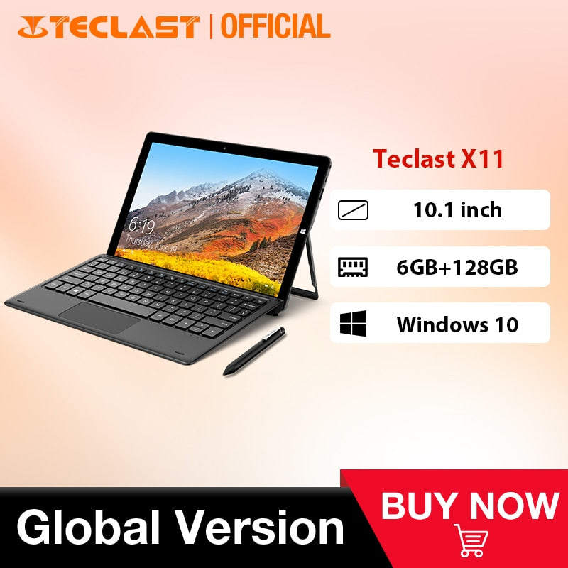 Teclast X11 10.1 inch 2 in 1 Tablet 1920×1200 6GB RAM 128GB SSD Dual Core Tablets PC Intel Gemini Lake N4020 Windows 10 USB3.0