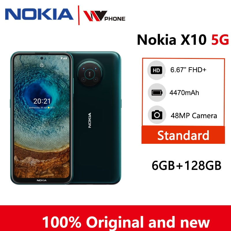Nokia X10 5G Smartphone  6.67 inch FHD+ Display 6GB 128GB 4470mAh Battery Snapdragon 480 IP52 48MP Quad Camera  2 SIM Card