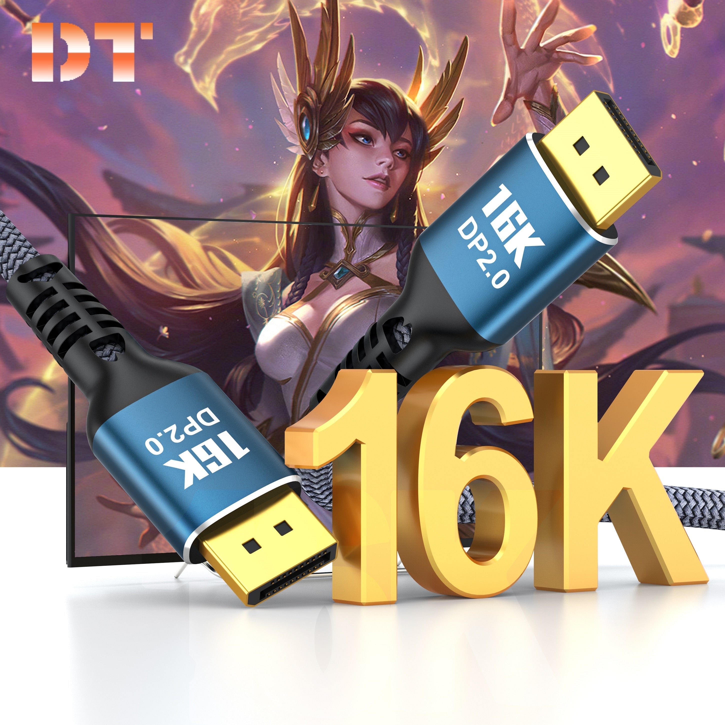 DteeDck DisplayPort Cable 4K 8K 16K DP 2.0 Cabel 80Gbps HDR 3D DP to DP for Xiaomi TV Box PC Laptop Monitor Video Game DP Cable