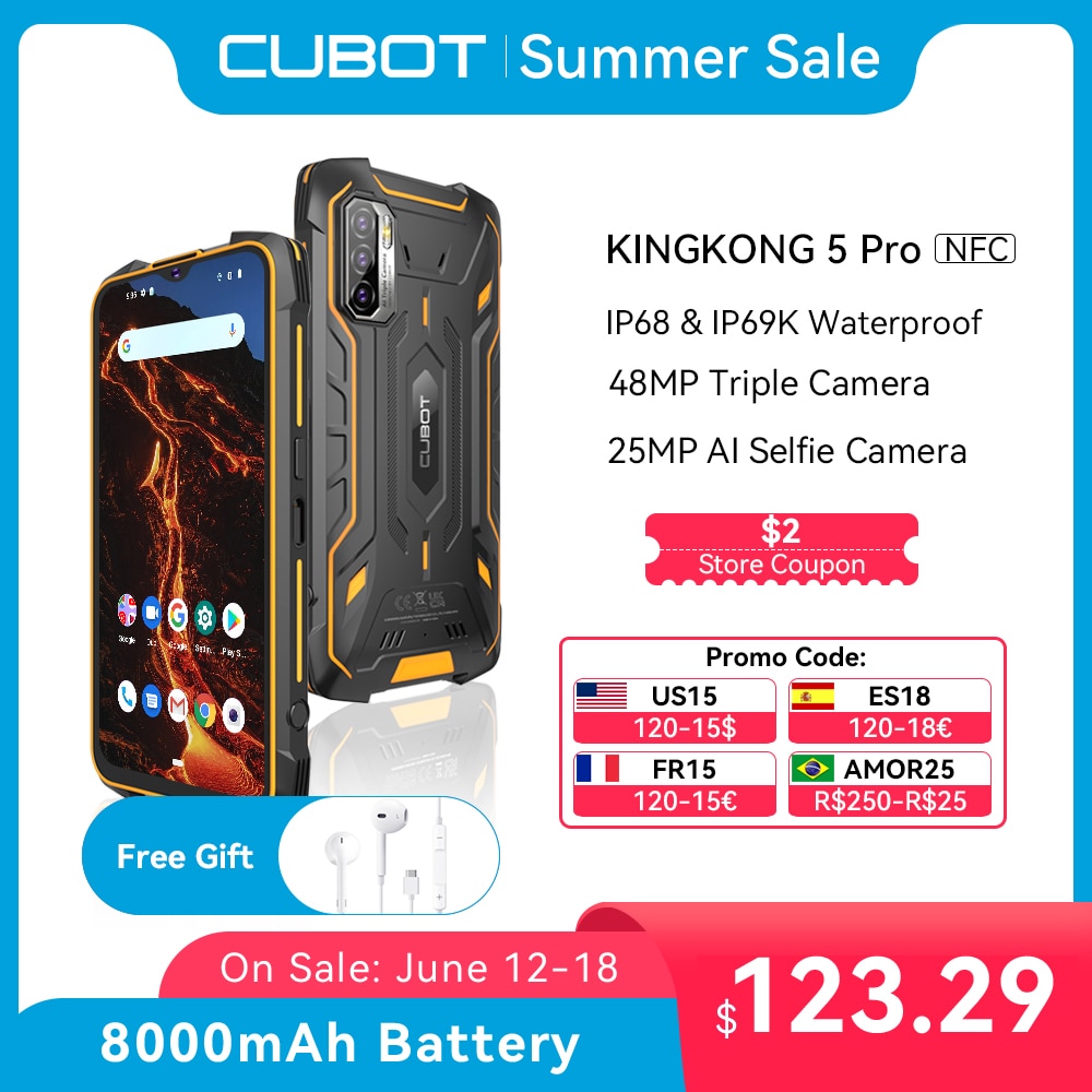 Cubot KingKong 5 Pro IP68/IP69K Waterproof Smartphone Rugged Phone 8000mAh 48MP Triple Camera Android 11 NFC 64GB Global 4G LTE