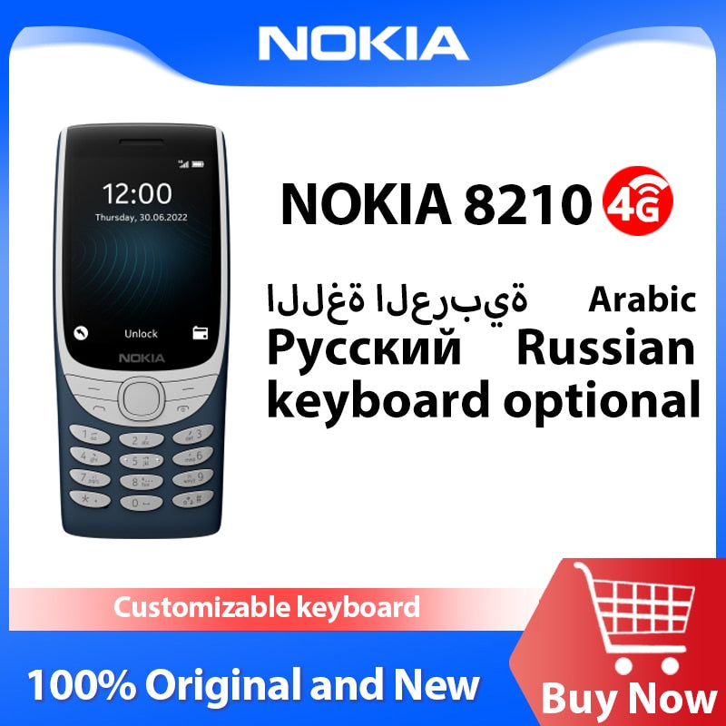 New and Original Nokia 8210 4G Feature Phone 2.8 Inch Display Bluetooth 5.0 1450mAh Dual SIM FM Torch Rugged Push-button Phone
