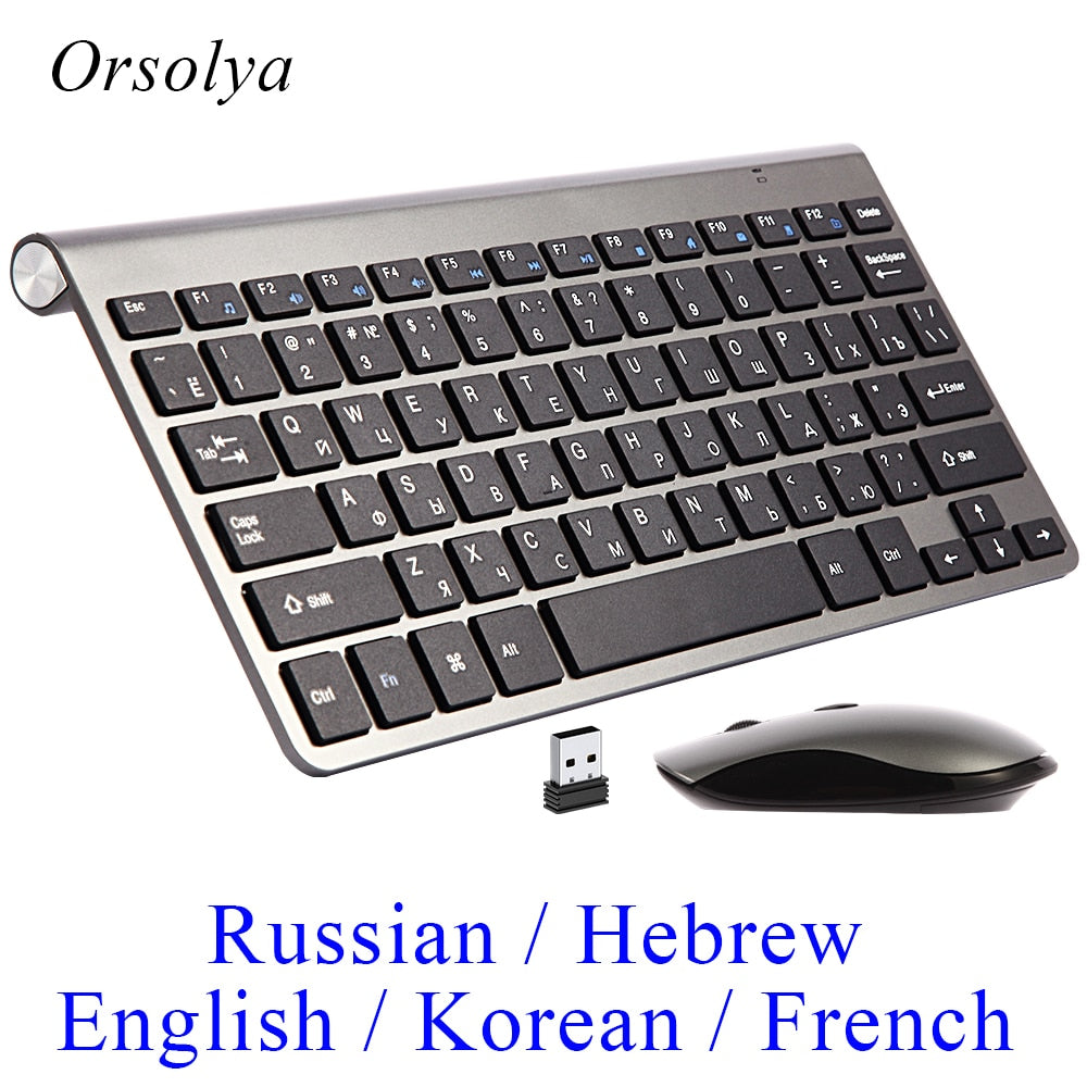 2.4G Wireless Keyboard and Mouse Mini Protable Silent Mice Russian Korean French Hebrew Keyboard Kit for Laptop Mac PC TV Box