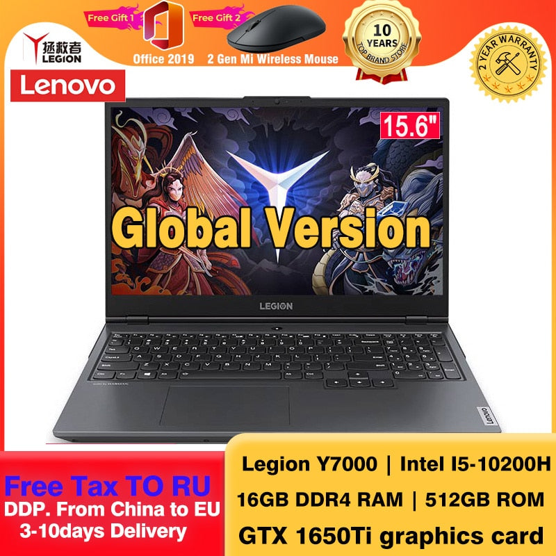 Original Lenovo Legion Y7000 Gaming Laptop Intel Core i5-10200H 16GB RAM 512GB SSD GeForce GTX 1650Ti 15.6" HD Display Notebook