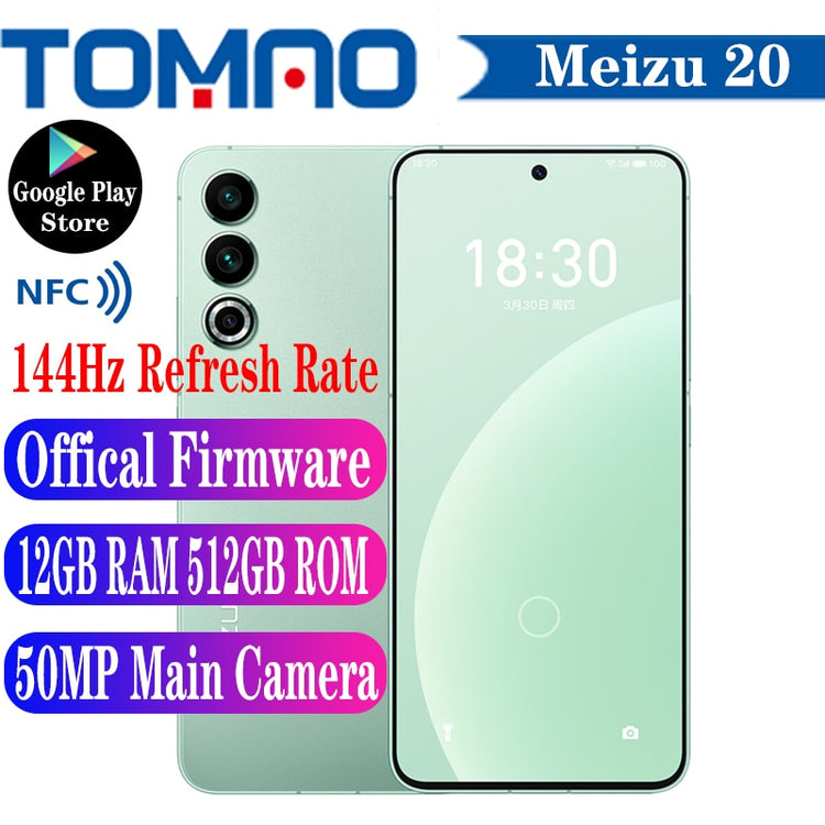 New Meizu 20 5G Mobile Phone Flyme 10 6.55" 144Hz Refresh Rate Snapdragon 8 Gen 2 Octa Core 4700mAh 67W 50MP Rear Camera NFC