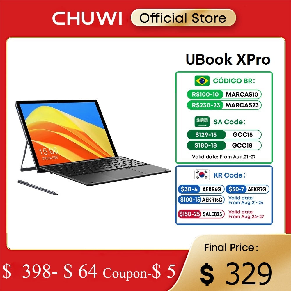 CHUWI 2023 UBook XPro Tablet 13'' Intel Core i5-10210Y 8GB RAM 512GB ROM Windows 11 Tablets 2.4G/5G WiFi Support Keyboard Stylus