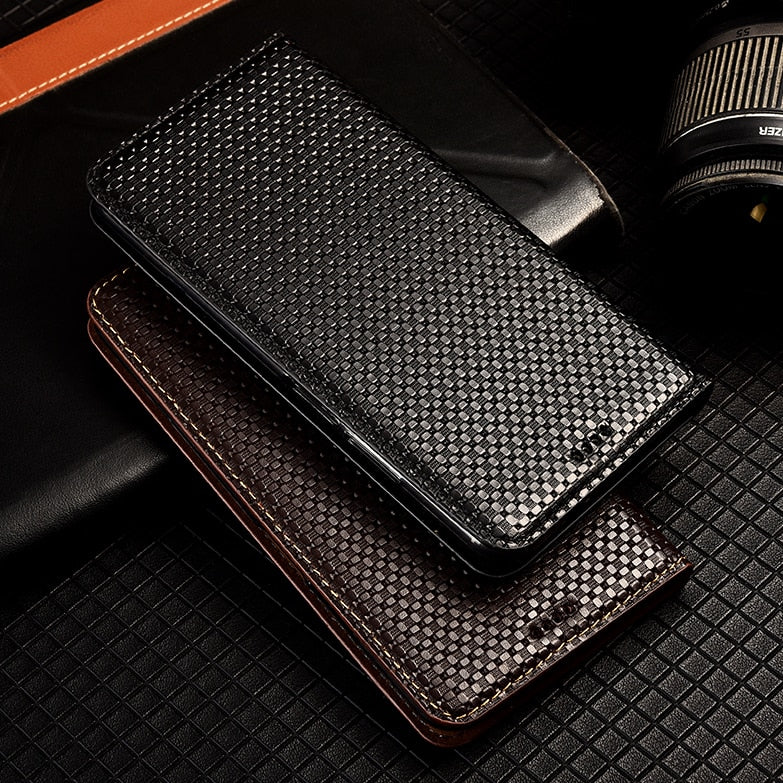 Grid Pattern Genuine Flip Leather Case For Meizu 15 M15 16 16S 16T 16TH 16XS 17 18 18S 18X 20 Note 8 9 Pro Lite Cover Cases