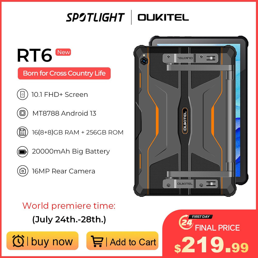 Oukitel RT6 Android 13 Rugged Tablet PC 20000mAh 16GB 256GB Tablets 10.1" FHD+ MTK8788 Tablet 16MP Camera 33W