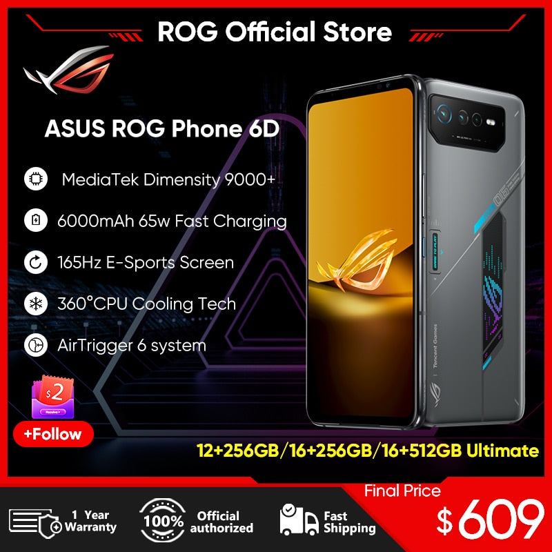 ASUS ROG Phone 6D Phone MediaTek Dimensity 9000+ 165Hz E-Sports Screen 6000mAh Battery 65W fast charging ROG 6D Mobile Phone
