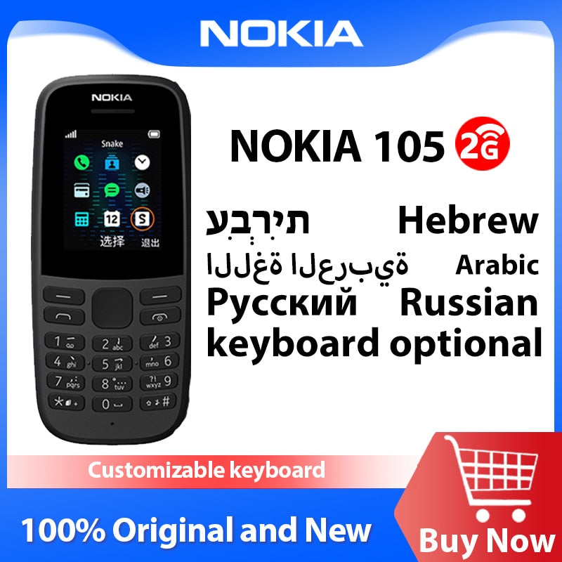 New and Original Nokia 105 2G Feature Push-button Phone 1.77" Display 4MB Storage 800mAH Battery Long Standby Flashlight Radio