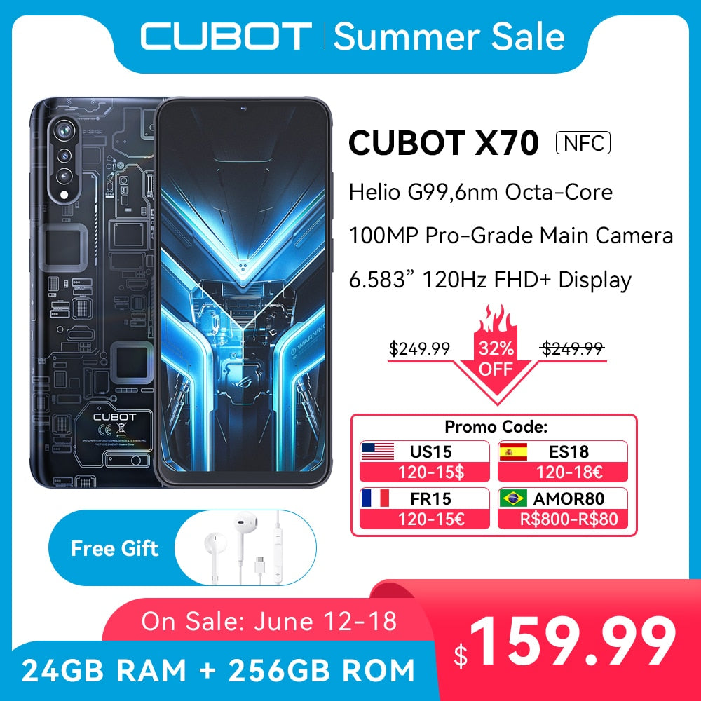 Global Version Cubot X70, Smartphone Android 13, Helio G99, 24GB+256GB,100MP Triple Camera, NFC, 120Hz 6.583" FHD+, 5200mAh