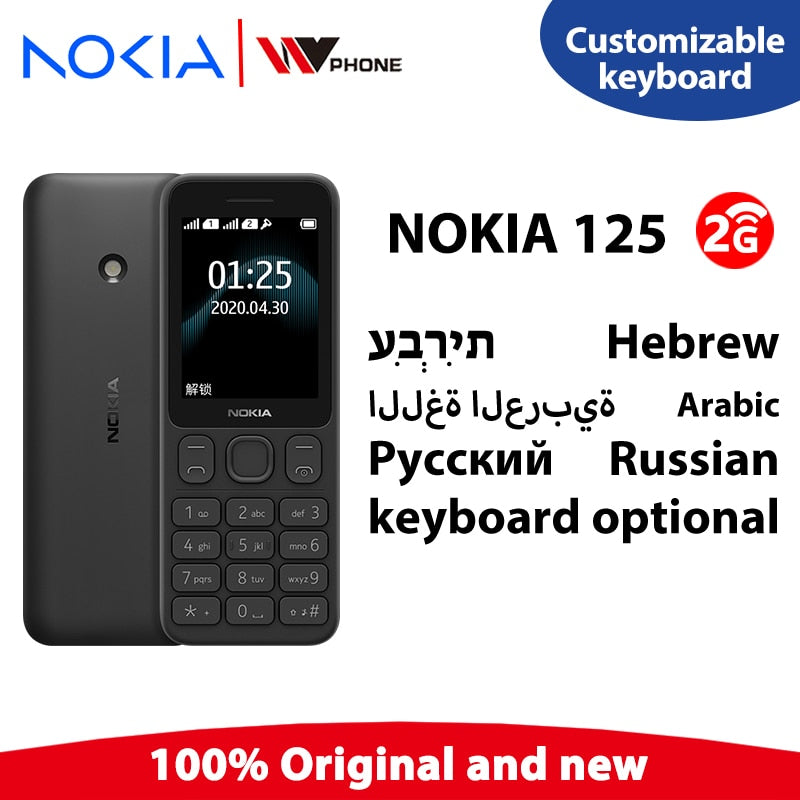 New and Original Nokia 125 2G Mobile Phone Multilingual Dual SIM 2.4 inch Cards FM Radio 1020mAh Feature Mobile Phone