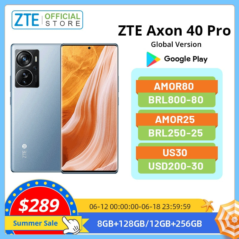 Global Version ZTE Axon 40 Pro 5G Smartphone 12GB 256GB 6.67“ 144Hz AMOLED Curved Display 108MP Quad Cameras Snapdragon 870 NFC