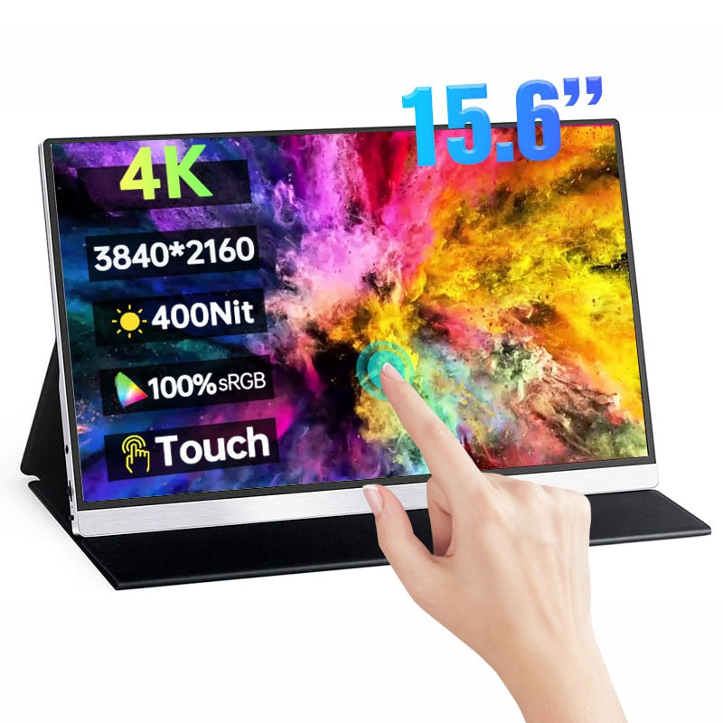 15.6 Inch 4K UHD Touch Screen Portable Monitor 100%sRGB FreeSync HDMI Type-C 3.1 Gaming Moblie Display For XBox PS4/5 Switch PC