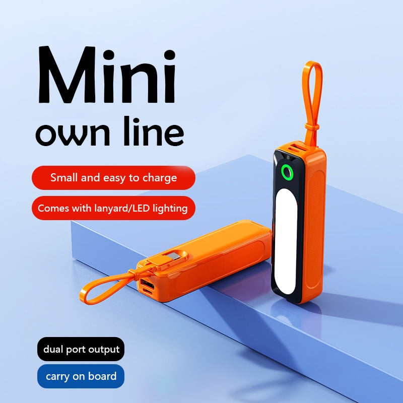 Pocket Power Bank 5000mAh Built in Cable Mini Spare PowerBank External Battery Portable Charger For iPhone Huawei Samsung Xiaomi