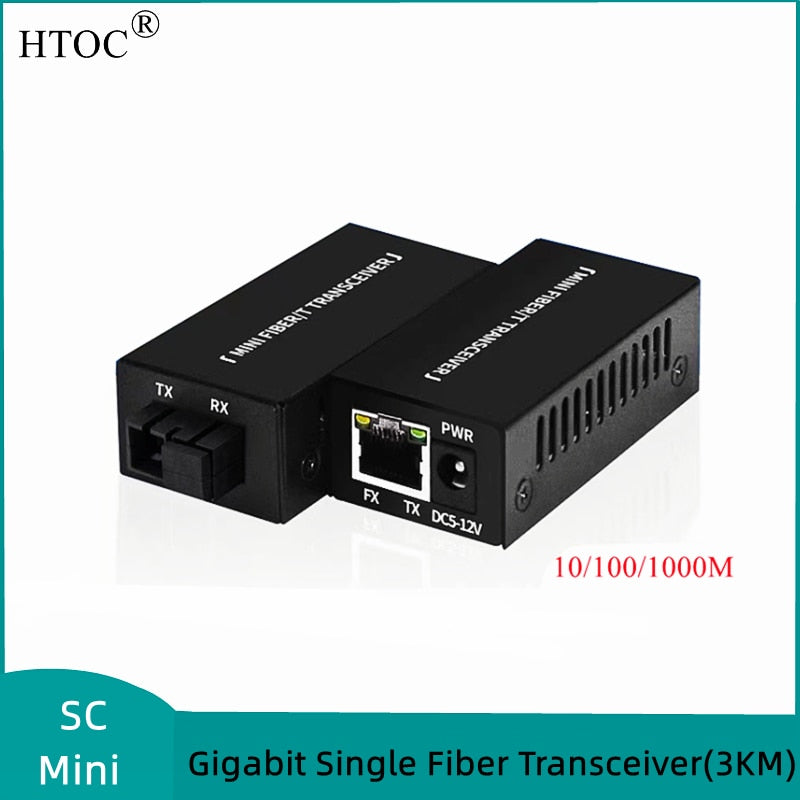 HTOC Mini Gigabit 10/100/1000M A/B SC Single Fiber Ethernet Fiber Optic Switch Media Converter Rj45 Optical Transceiver 1 Pair