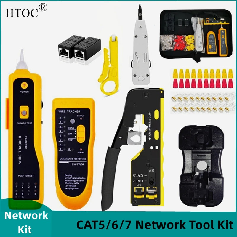 HTOC Network Tool Kit Ethernet  Wire Tracker CAT7 Crimper Tool Keystone Jack Module Holder Punch Down Tool RJ45 Connectors