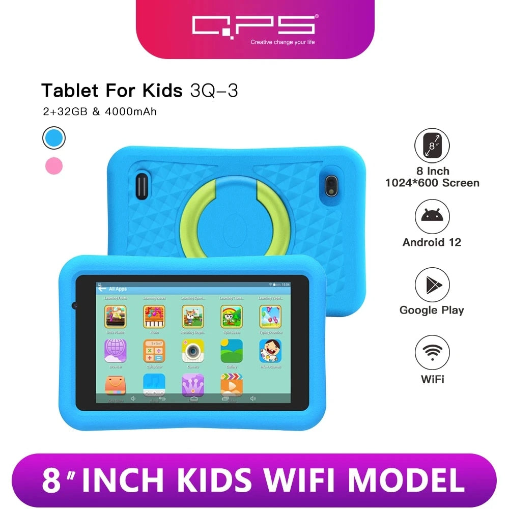 QPS 8" Kid Tablet Android12 2GB 32GB Quad Core WIFI  Google Play Children Tablet for kids in Hebrew Kids-proof Case 4000mAH
