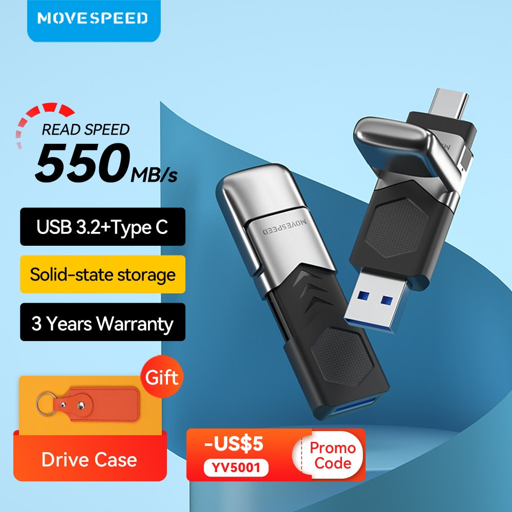 MOVESPEED 1TB USB 3.2 Gen 2 Type C Pen Drive 2 in 1 550MB/s High Speed USB Flash Drive 512GB 256GB 128GB for Phones Laptop PC