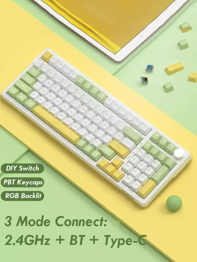 Ajazz AK992 92 Keys DIY Switch Keyboard Red Green Brown Shaft Hot-swap Mechanical Keyboard with RGB/White/No Backlit Optional