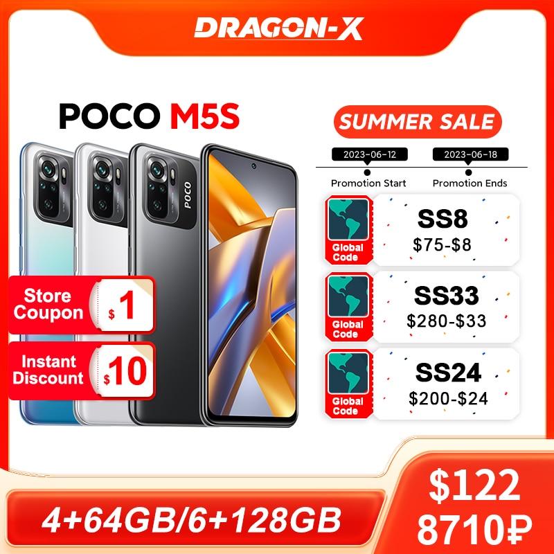 Global Version POCO M5s Smartphone 64GB/128GB NFC MTK G95 Octa Core 64MP Quad Camera 6.43" AMOLED Dotdisplay 33W