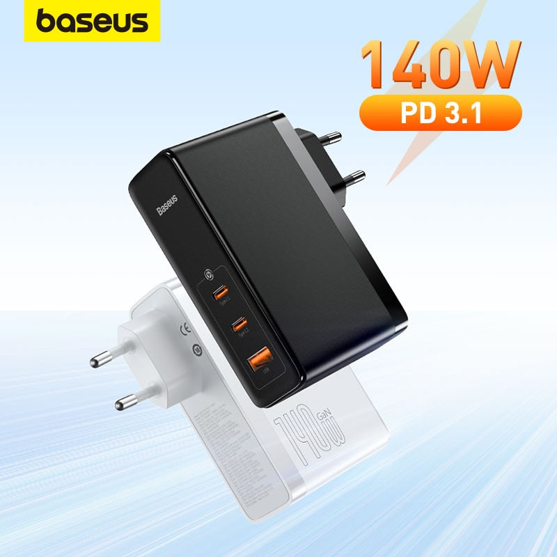 Baseus 140W GaN Charger USB Type C PD3.1 Fast Charge For Macbook Tablet Quick Charge 4.0 3.0 Phone Charger For iPhone 14 13 12