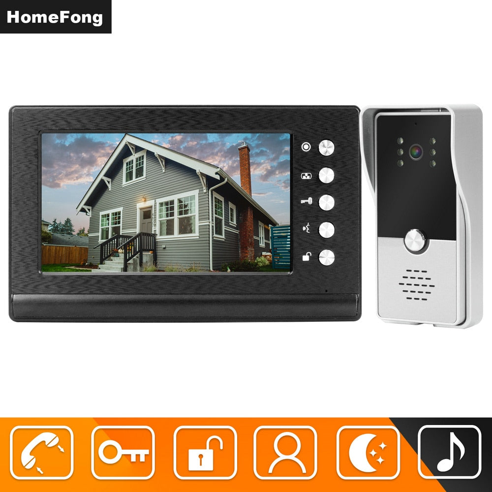 Homefong Video Intercom Wired,Outdoor Doorbell Camera Monitor 7 Inch Screen,Street Call Panel Door Phone Home Security System