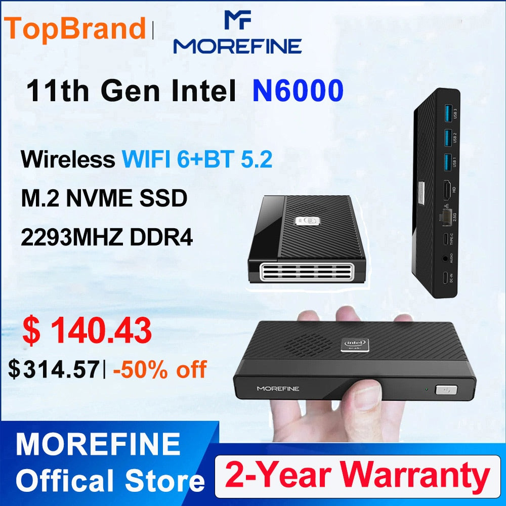 MOREFINE M6 Mini PC 11th Gen Intel N5105 2.9GHz Windows 10 Pro DDR4 2933MHz NVMe SSD Pocket Computer HDMI2.0 4K60Hz WiFi6 BT5.2