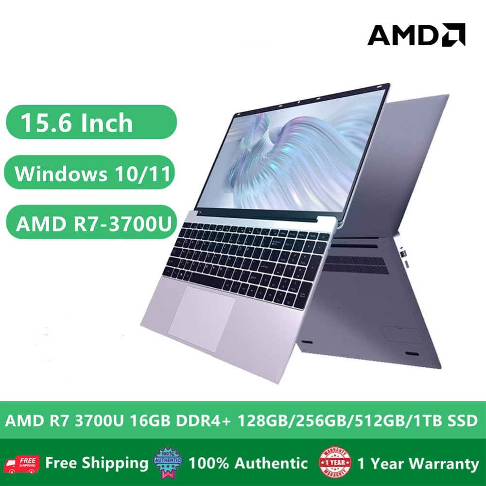 2022 Windows 11 Laptops Business Notebooks Gaming Metal Body Slim 15.6" AMD Ryzen R7 3700U 16GB DDR4 1TB SSD Backlit WiFi Camera