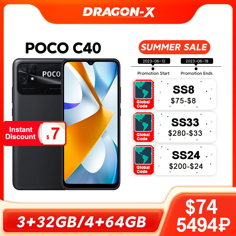 New POCO C40 Global Version Smartphone 3GB 32GB / 4GB 64GB 6000mAh battery 6.71” Display JLQ JR510 Octa-core CPU 13MP Camera