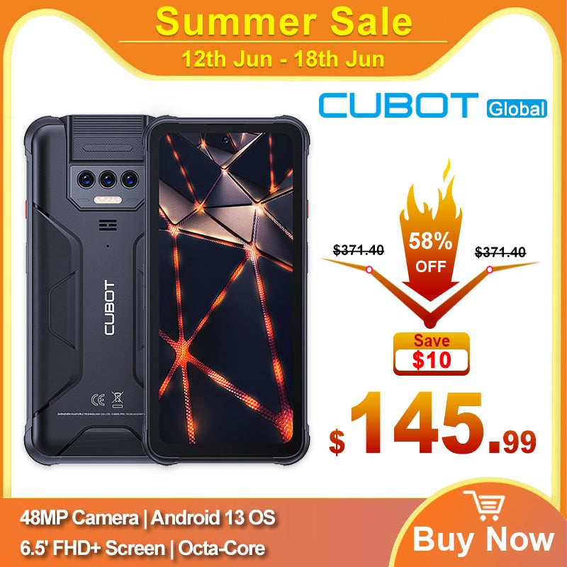 Cubot KingKong Power Rugged Phone 6.5" FHD+ Waterproof Android 13 8GB +256GB 10600mAh Battery 48MP Camera NFC Global Cellphones